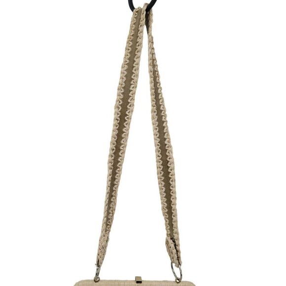 Vintage Handmade Crochet Macrame Straw Suede Shoulder Bag Purse Tan Boho Hippie - Picture 12 of 15